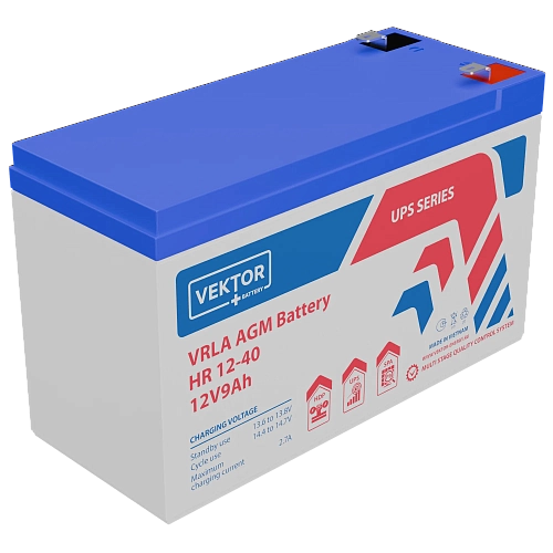 Купить Аккумуляторная батарея VEKTOR ENERGY HR 12-40W 12В 9Ач AGM F2 для ИБП в Челябинске от производителя